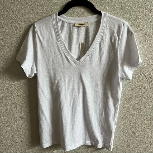NWT Madewell White The Easy Crop V-Neck Tee in Soft Slub Small - Picture 7 of 7